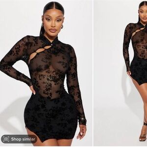 Fashion Nova Black Floral Mesh Dress